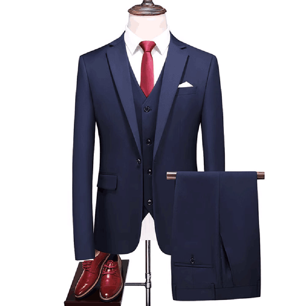 Men's Set Fashion New Split Collar Solid Color Men's Clothing Business Slim Fit Wedding Men's Set 3-piece
