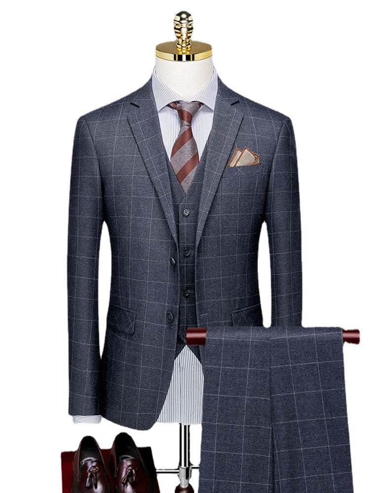 Boutique Suit Plaid Casual Business Set 3-piece Groom Wedding Dress Jacket