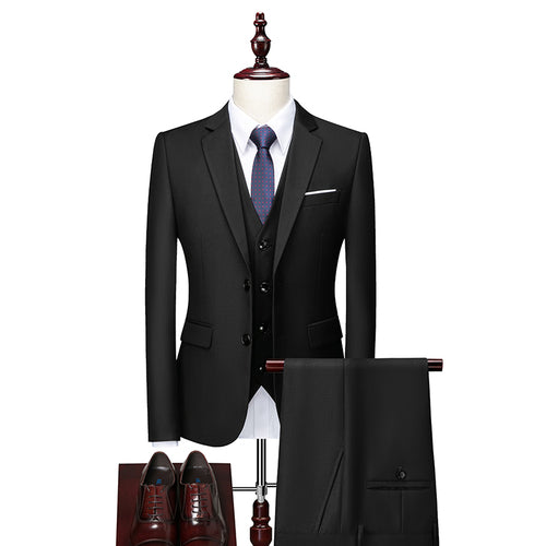 Autumn New Men's Business Casual Solid 3 Piece Suit Men's Two Breasted Suit