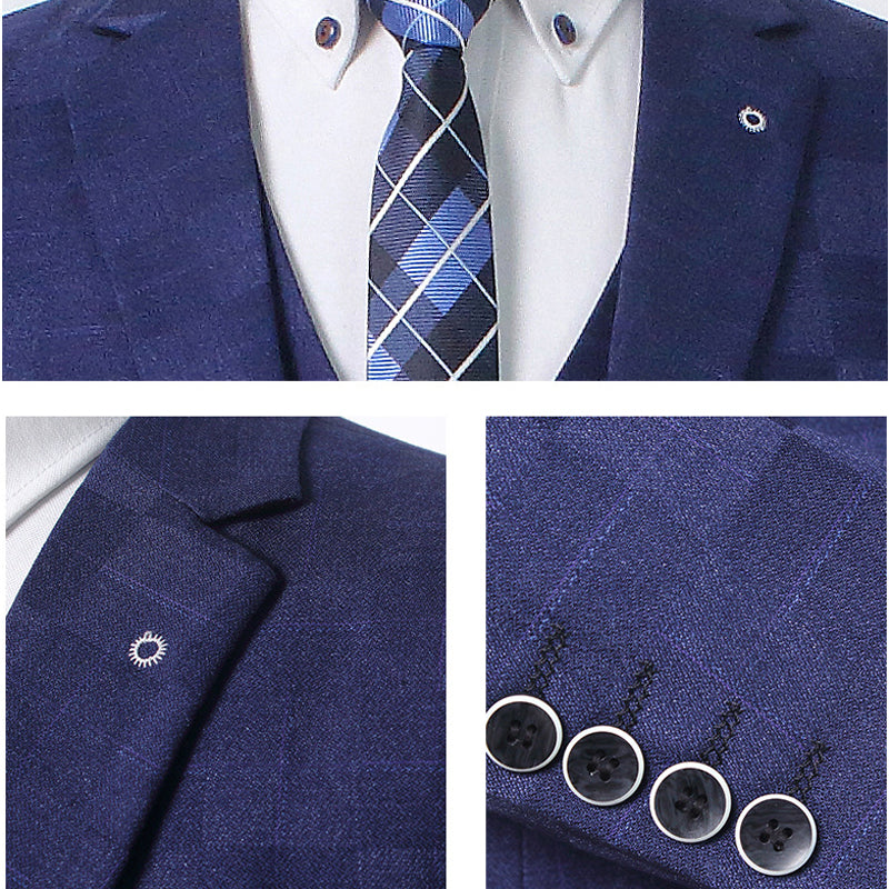 Boutique Fashion Checker Men's Leisure Business Office Set Three Piece Bride Wedding Dress Slim Fit Set