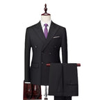 Boutique Fashion Solid Color Double Breasted Set 2-piece Slim Fit Men's Leisure Business Office Set