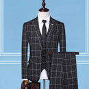 New Suit Set Men's Gentlemen's Three Piece Checkered Casual Korean Version Slim Fit Groom Wedding Suit Set