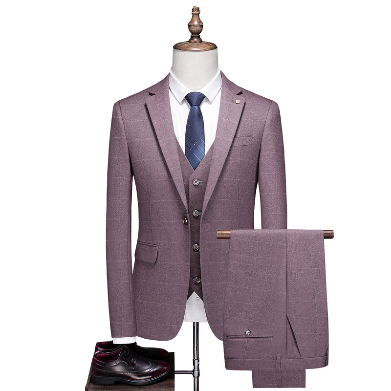 New Fashion Boutique Checker Men's Casual Business Set Groom Wedding Dress Formal Slim Fit Checker Set