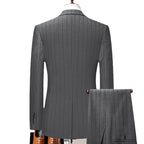 Men's Stripe Casual Groom Wedding Dress Business Dress Professional Office Two Piece Set