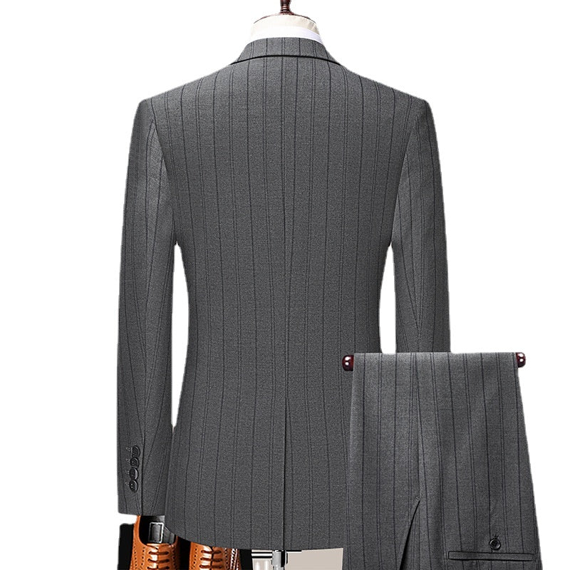 Men's Stripe Casual Groom Wedding Dress Business Dress Professional Office Two Piece Set