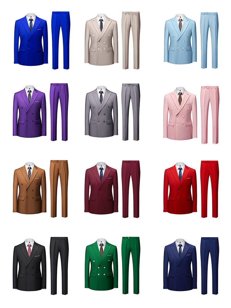 Boutique Fashion Solid Color Double Breasted Set 2-piece Slim Fit Men's Leisure Business Office Set