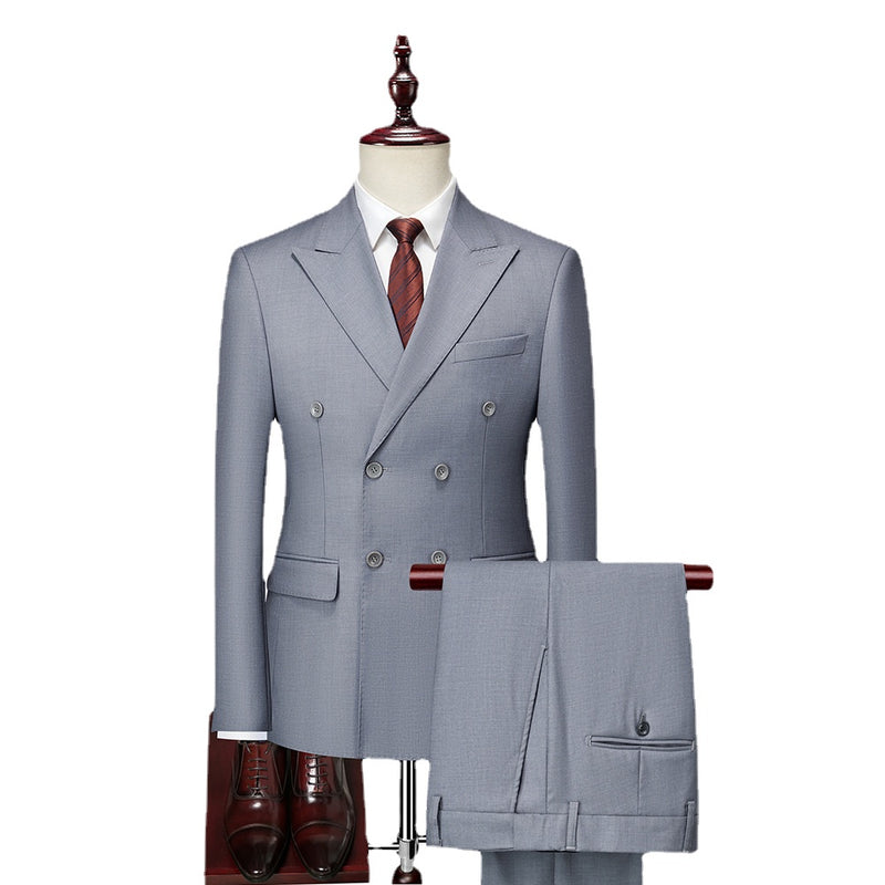 New Set Double Breasted Striped Gentleman Elegant Groom Wedding Suit