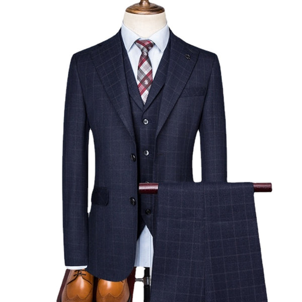 Men's 3-piece Set Autumn/Winter Checker Slim Fit Business Formal Casual Set Office Party Ball Wedding Groom