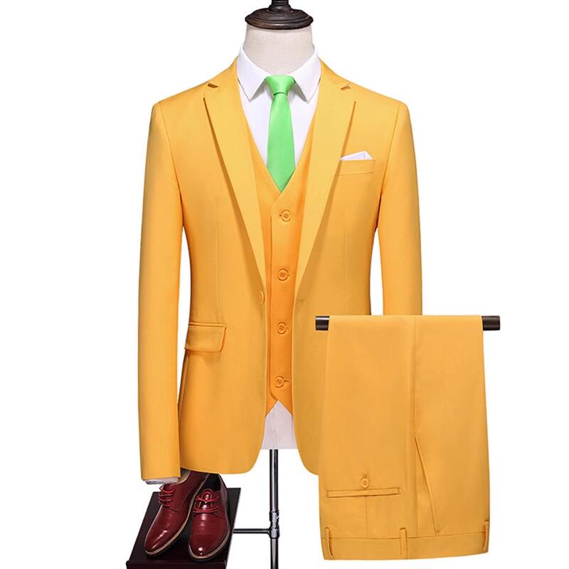 Men's Set Fashion New Split Collar Solid Color Men's Clothing Business Slim Fit Wedding Men's Set 3-piece