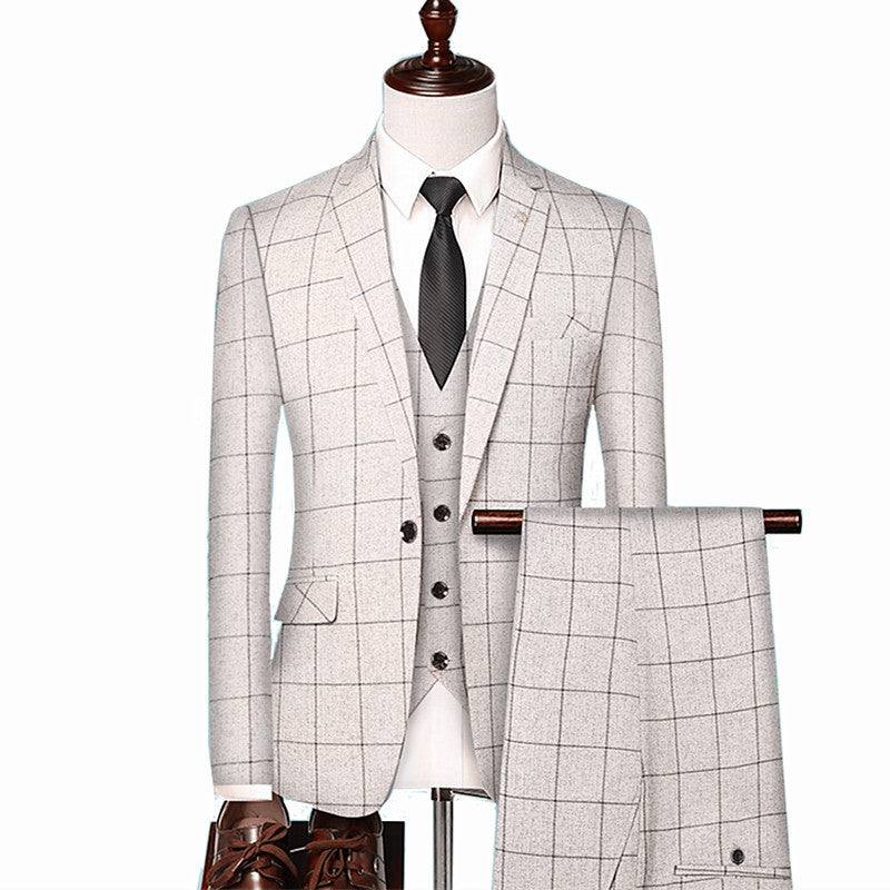 Men's Checkered Vest, Suit Pants, 3-piece Set/Men's Fashion High-end Slim Fitting Wedding Banquet Business Suit Jacket