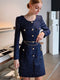 High End French Style Small Fragrance Sequin Tweed Slim Fitting Flower Bud Waist Chain Dress for Women