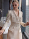 High End Heavy Industry Beaded Large Lapel Belt Waist Tuck Coat Famous Lady's Thin Coat