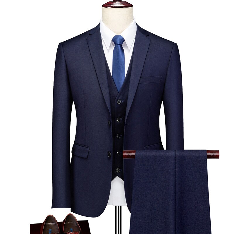 High Quality Men's Business Banquet Striped Slim Fitting Wedding Men's Groom Tuxedo 3-piece Set