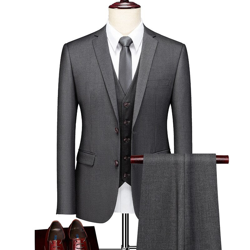 High Quality Men's Business Banquet Striped Slim Fitting Wedding Men's Groom Tuxedo 3-piece Set