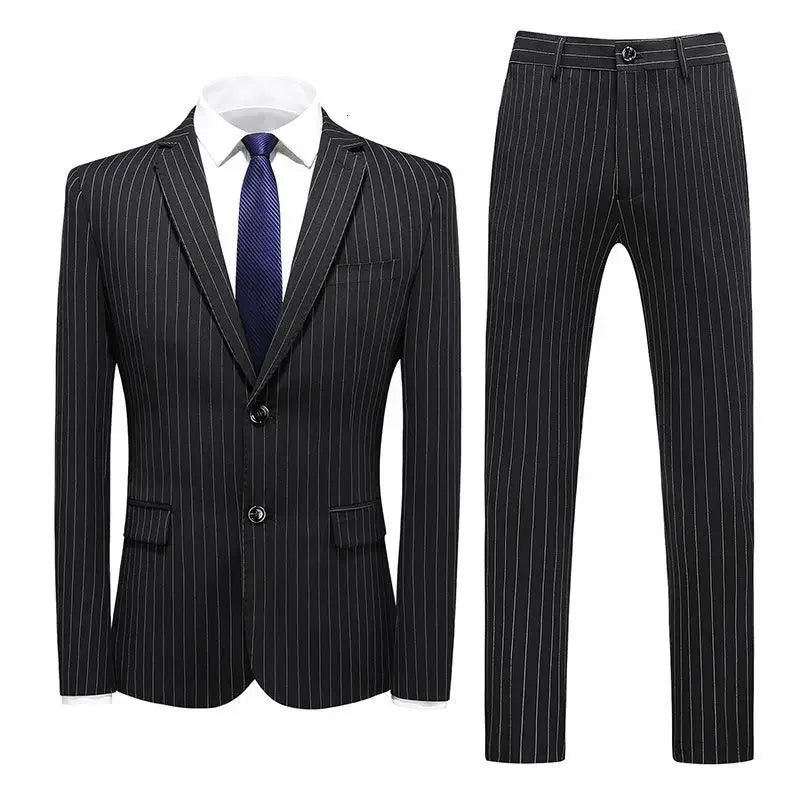 High Quality Men's Striped Suit with Double Breasted Fashionable Three Piece Set for Men's Groom Suit Jacket