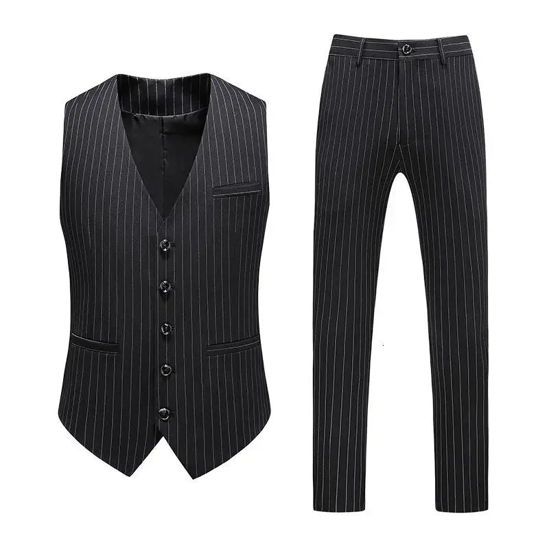 High Quality Men's Striped Suit with Double Breasted Fashionable Three Piece Set for Men's Groom Suit Jacket