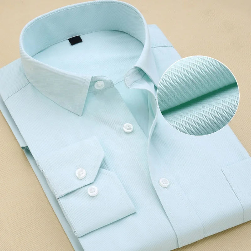 High Quality Solid Color Long Sleeved Slim Fitting Formal Business Uniform Men's Shirt