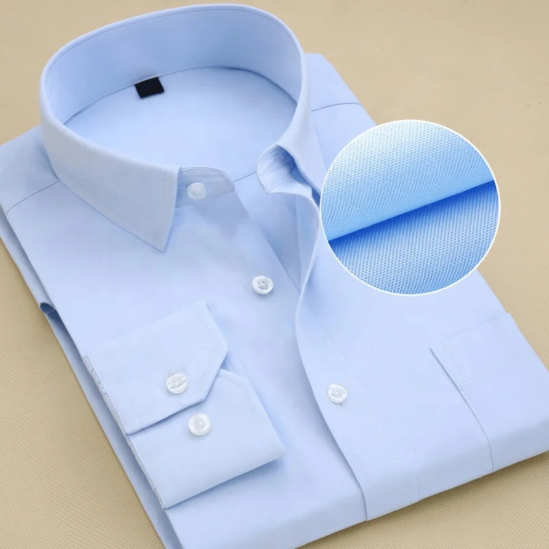 High Quality Solid Color Long Sleeved Slim Fitting Formal Business Uniform Men's Shirt