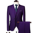 (Jacket + Vest + Pants) Men's Suit Three-piece Suit, New Solid Color Slim-fit Boutique Business Fashion Men's Clothing Suit Set