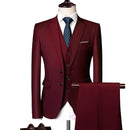 (Jacket + Vest + Pants) Men's Suit Three-piece Suit, New Solid Color Slim-fit Boutique Business Fashion Men's Clothing Suit Set