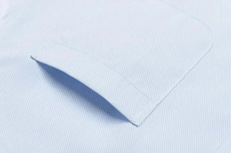 Light Blue Striped Pure Cotton Non Ironing Shirt for Men's Short Sleeved Business Suit Slim Fitting Half Sleeved Twill Shirt