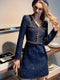 Light Luxury Elegant V-Neck Slim Fit Knitted Chain Thick Tweed Small Fragrance A-line Dress