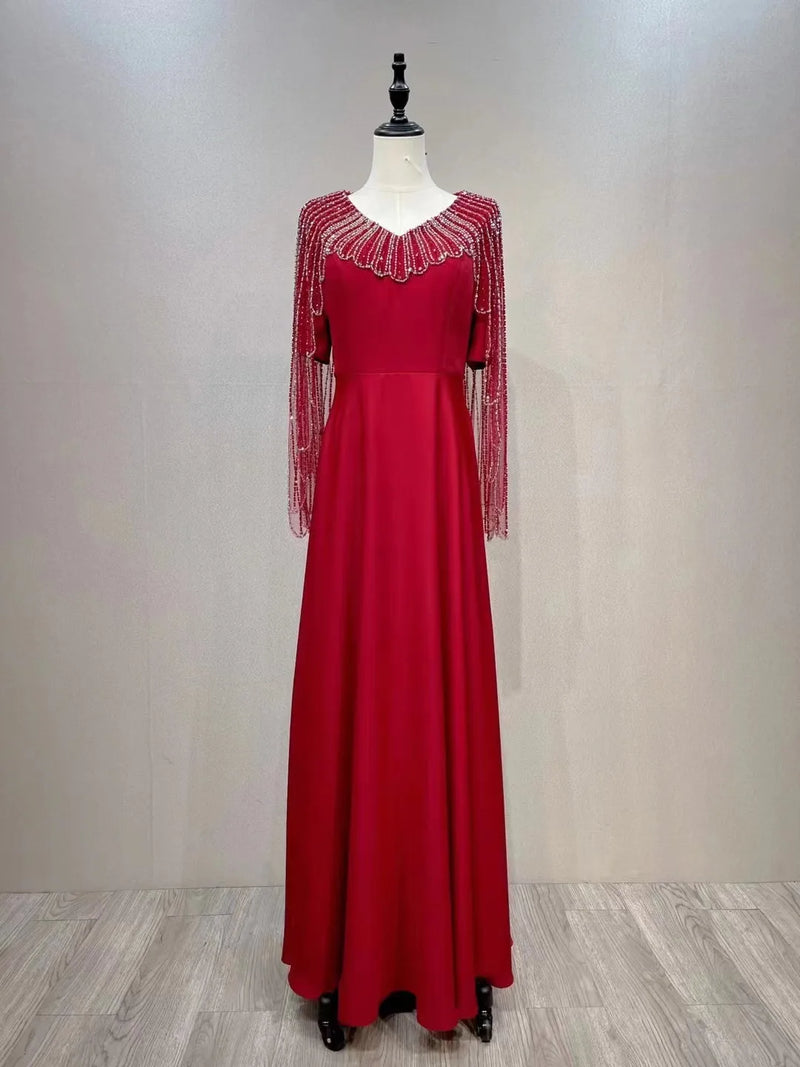 Light Luxury and High-end Temperament Socialite Tassel Sequin Banquet Evening Dress Toasting Gown