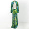 Long Green Printed Deep V-neck Dress with Jewelry Buttons Banquet Dress Party Beach Dress