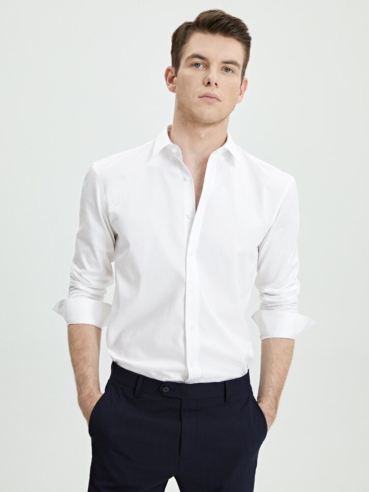 Long Sleeve Autumn Thin Business Professional Dress White Shirt Men