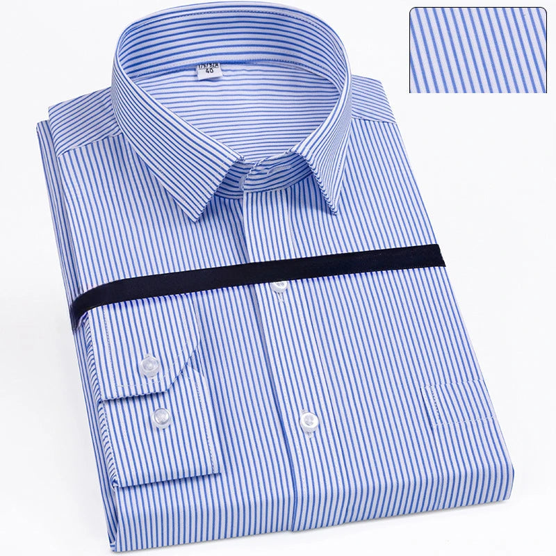 Long Sleeved Men's Business and Leisure Professional Work White High-end Elastic Wrinkle Resistant Men's Shirt