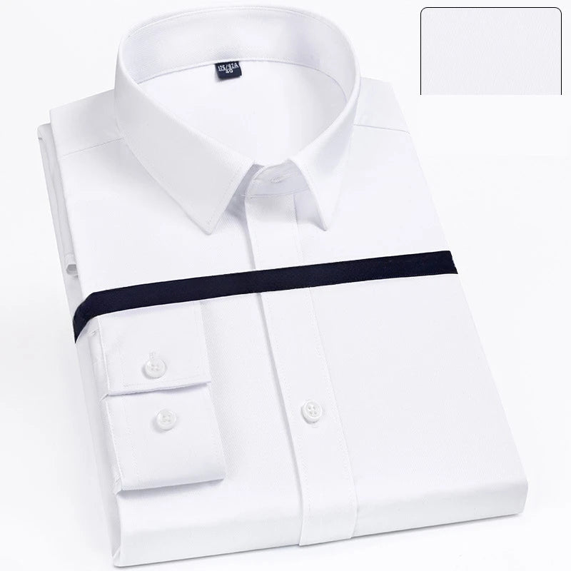 Long Sleeved Men's Business and Leisure Professional Work White High-end Elastic Wrinkle Resistant Men's Shirt