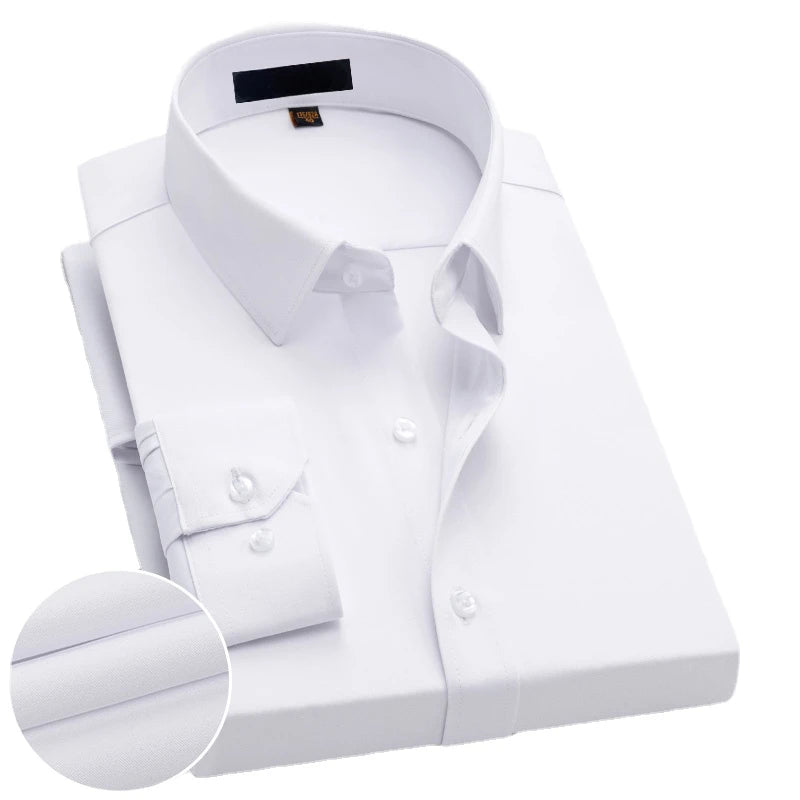 Long Sleeved Shirt for Men's Business and Professional Work No Iron Wrinkle Resistant Pure Cotton White Shirt