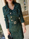 Luxurious and Luxurious Large Lapel Elegant Tweed Sequins Waist Up Dress for Women