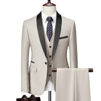 Men Business Casual Wedding Party Three Pieces Jacket Trousers Waistcoat Set Male Blazer Coat Pants Vest Fashion Slim Fit Suits