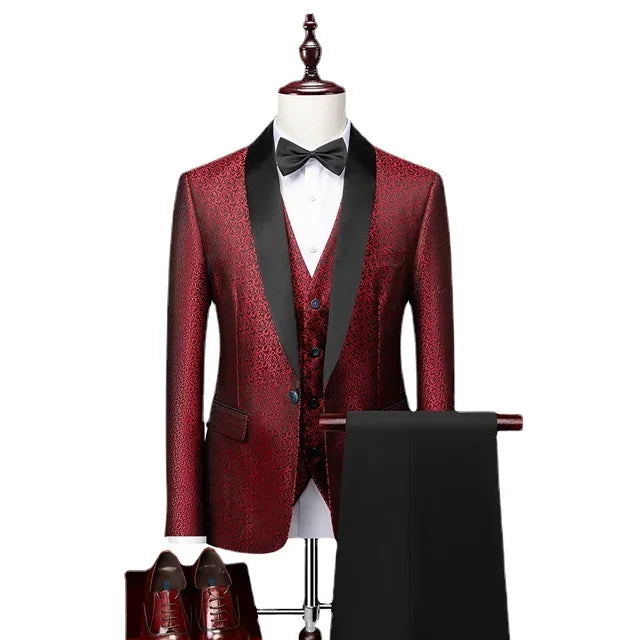 Men's 3-piece Casual Business Slim Fitting Groom's Wedding Dress Formal Banquet Set