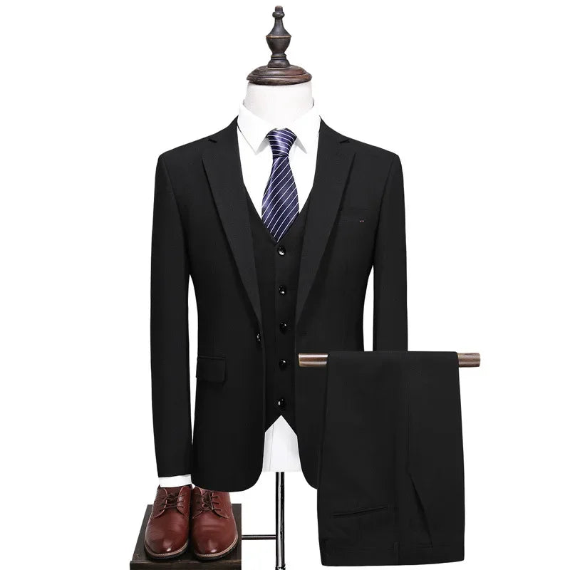 Men's Business 3-piece Suit Formal Work Suit Wedding Groom's Tuxedo Slim Fitting Set