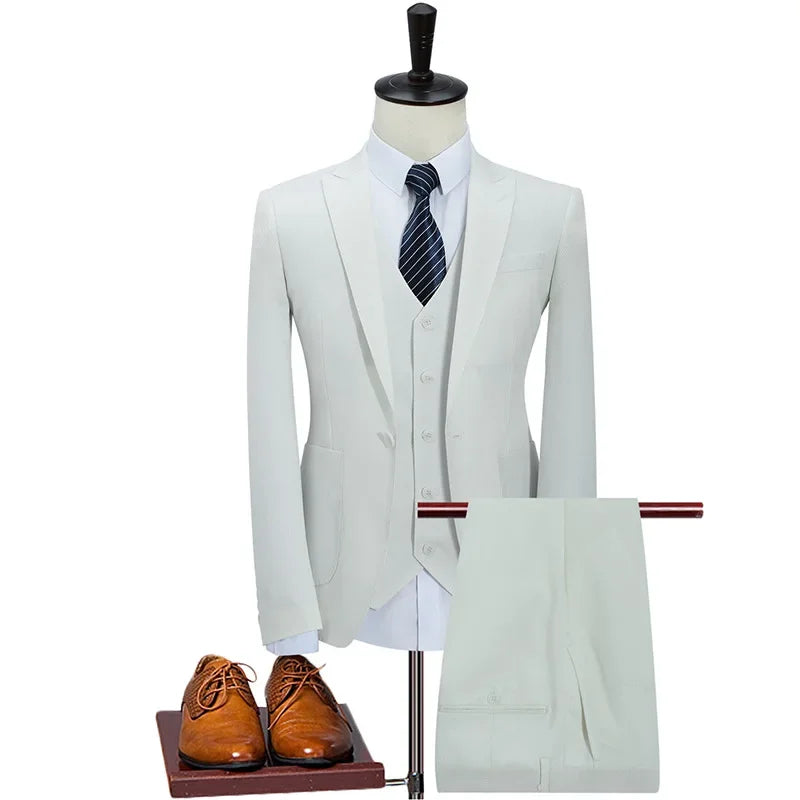 Men's Business Casual Suit Professional Formal Groom's Wedding Dress Three Piece Set