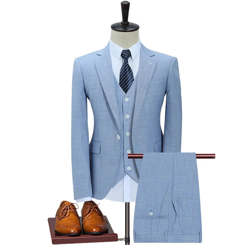 Men's Business Casual Suit Professional Formal Groom's Wedding Dress Three Piece Set