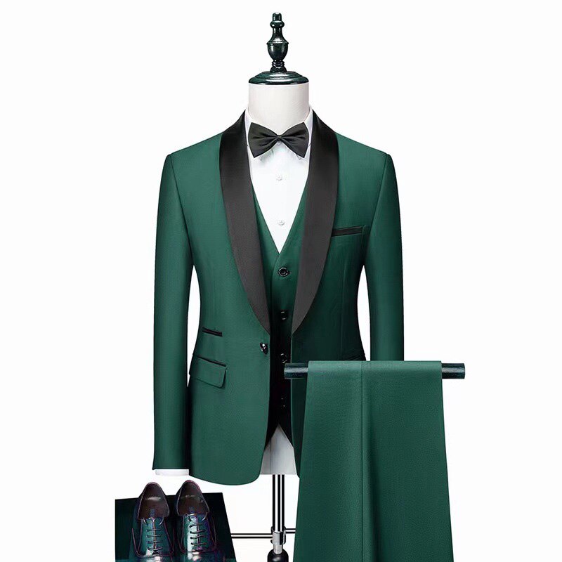 Men's Business Leisure Wedding Party Single Breasted 3-piece Groom Set Suit