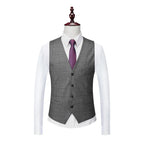 Men's Business Plaid Casual Grey Set Slim Fit Groom Party Set