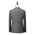 Men's Business Plaid Casual Grey Set Slim Fit Groom Party Set