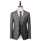 Men's Business Plaid Casual Grey Set Slim Fit Groom Party Set