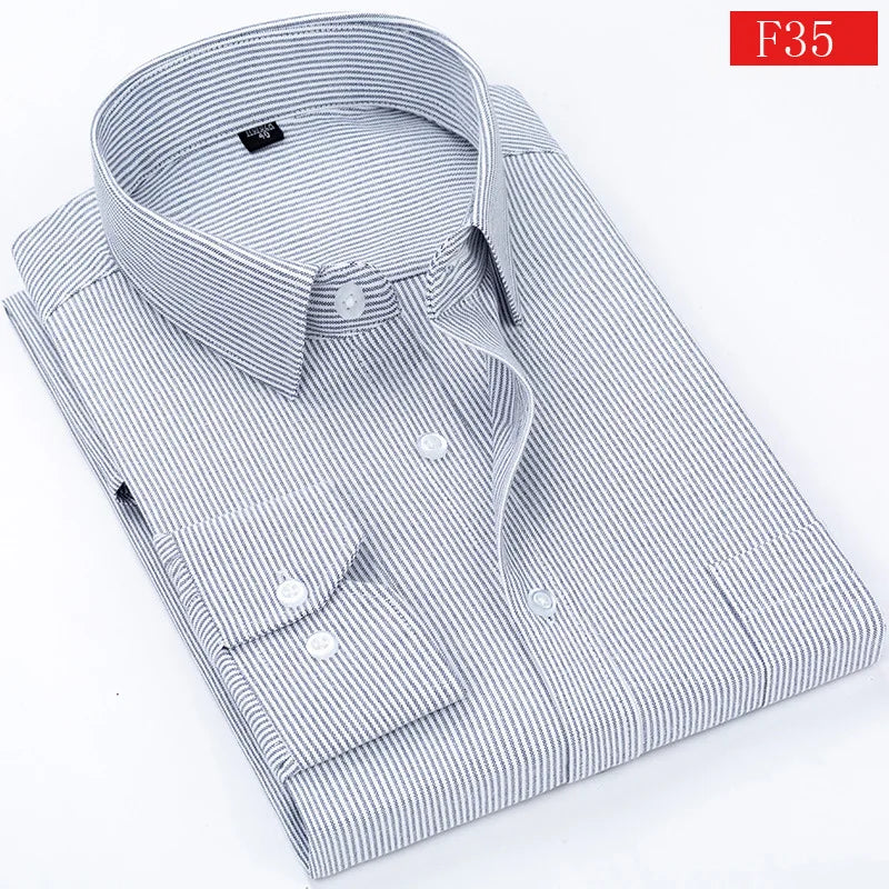 Men's Checkered Business Shirt 100% Cotton Plus Size Long Sleeve Office Men's Formal Shirt