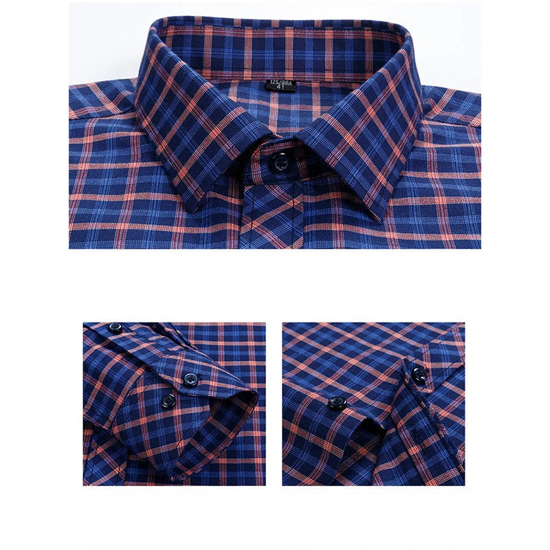 Men's Checkered Business Shirt 100% Cotton Plus Size Long Sleeve Office Men's Formal Shirt