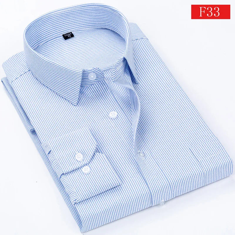 Men's Checkered Business Shirt 100% Cotton Plus Size Long Sleeve Office Men's Formal Shirt