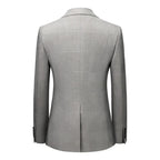 Men's Checkered Single Breast Business Light Grey Formal Wedding Dinner 3-piece Set