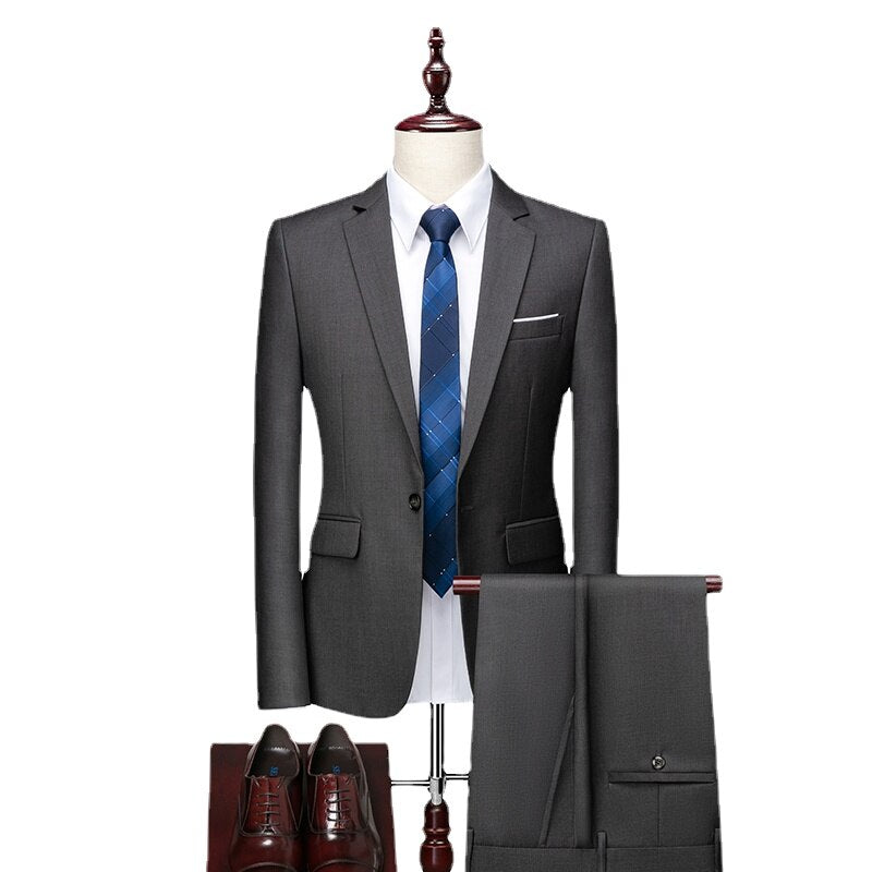 Men's Grey Business Casual Suit Formal Occasion High Quality Grey Banquet Prom Dress Set