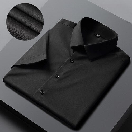 Men's Long Sleeved Shirt Autumn Solid Color Professional Shirt Men's White Elastic and Non Ironing Work Clothes