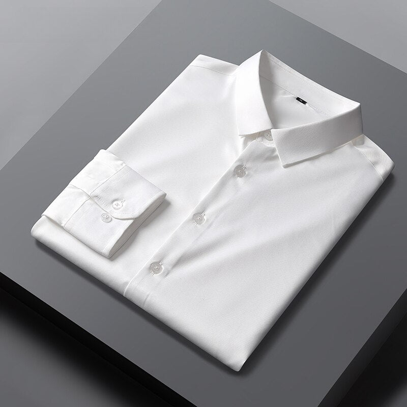 Men's Long Sleeved Shirt Autumn Solid Color Professional Shirt Men's White Elastic and Non Ironing Work Clothes