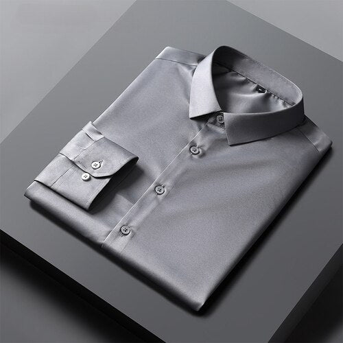 Men's Long Sleeved Shirt Autumn Solid Color Professional Shirt Men's White Elastic and Non Ironing Work Clothes